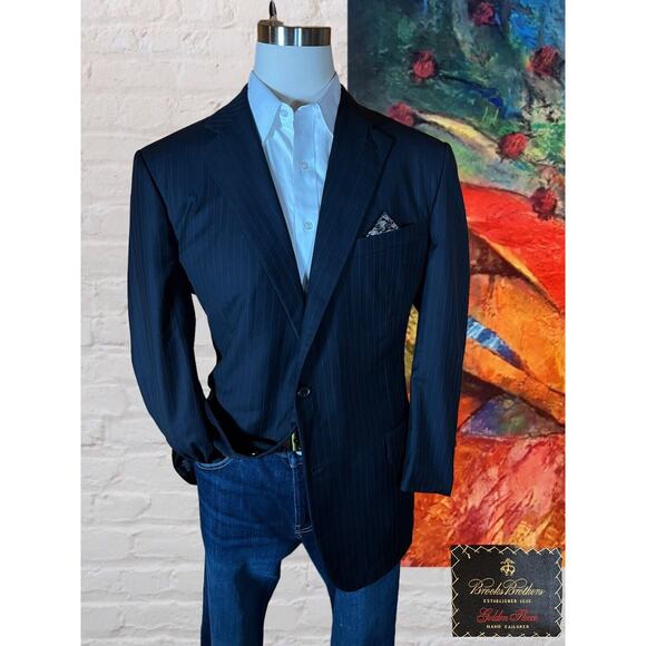 Brooks Brothers Other - Brooks Brothers 46L Mens Navy Blue Pinstripe Blazer Sport Coat Jacket Flaw